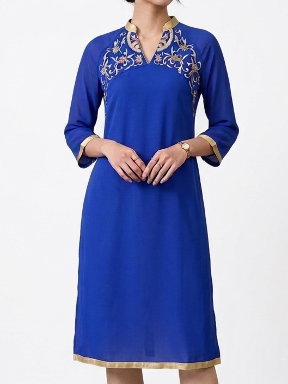 Vibrant Royal Blue & Gold Embroidered Kurta Tunic